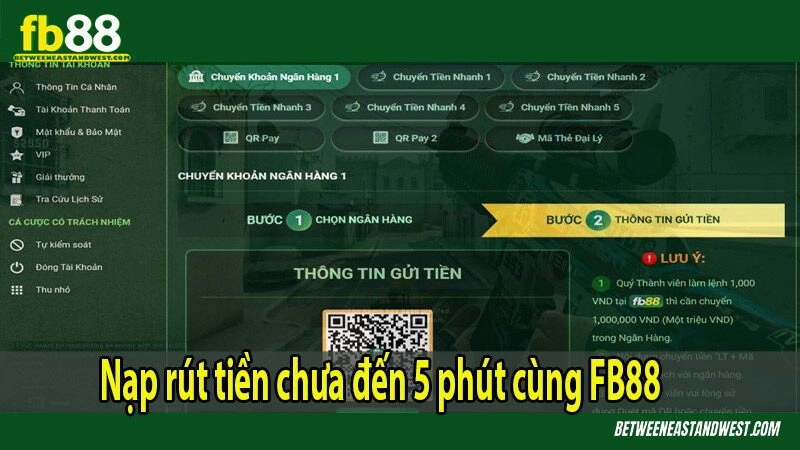 Nạp rút tiền chưa đến 5 phút cùng FB88